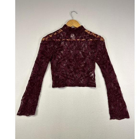 Forever 21 Tops - Romantic Goth Forever 21 Small Burgundy Sheer Flocked Floral Lace Mock Neck Top